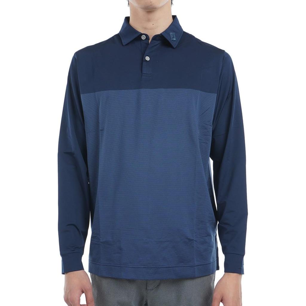 FootJoy Men's Tonal Color Block Long Sleeve Shirt, Navy, Size L (FJ-F24-S16, 32094-L)