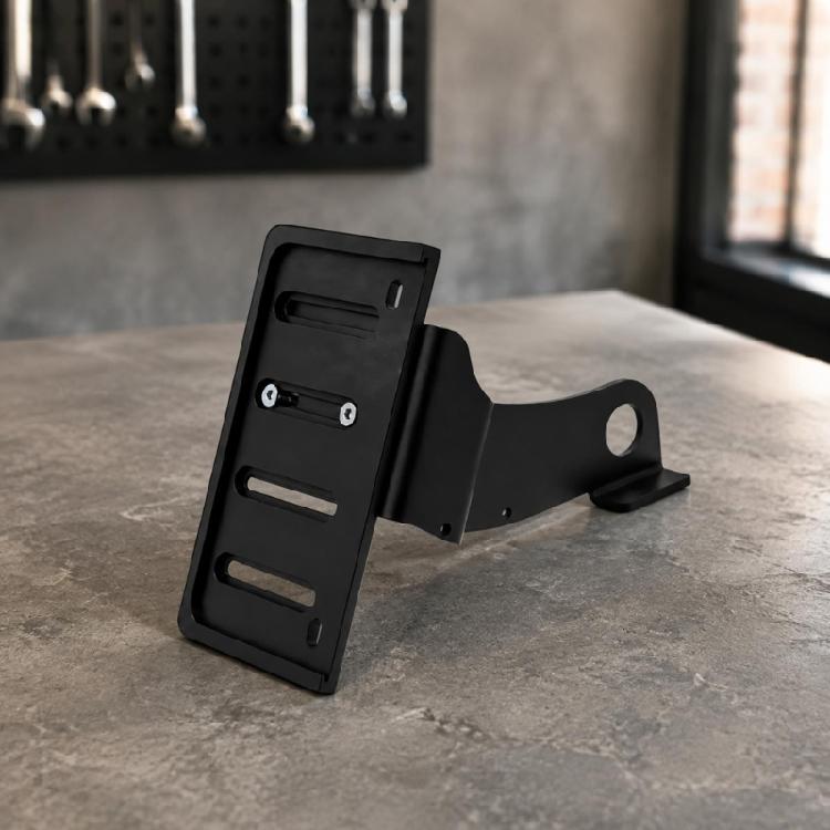 Side Mount Bracket for Motorcycle, Slotted Black Aluminum License Plate Mount with Bolt-On Replacement