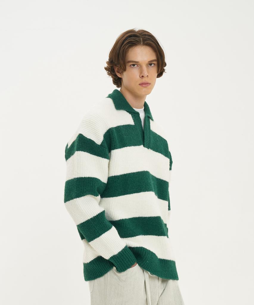 BLOND9 Honey Bee Rugby Polo Wool Knit_Pine Green