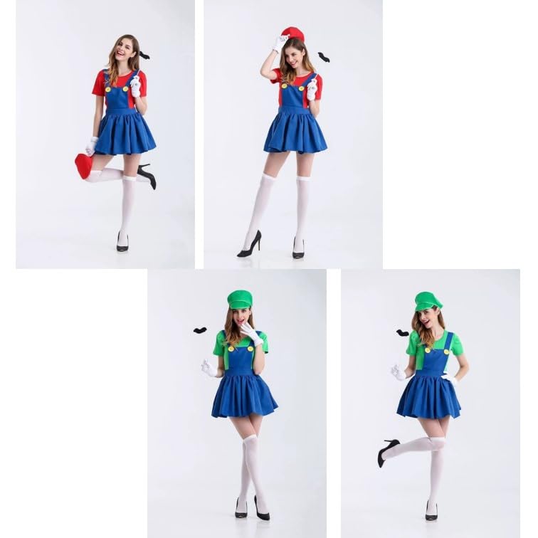 Mario Luigi Cosplay Costume Includes Hat and Perfect for Parties and Halloween Size M [COSYAMA] & 3-Piece Set, Women's, Adult, Parent-Child,