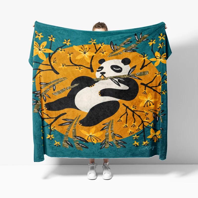Home decoration plush Sofa blanket Pandas and Flowers Bedspread on the bed anime fluffy soft blankets thick blanket for winte