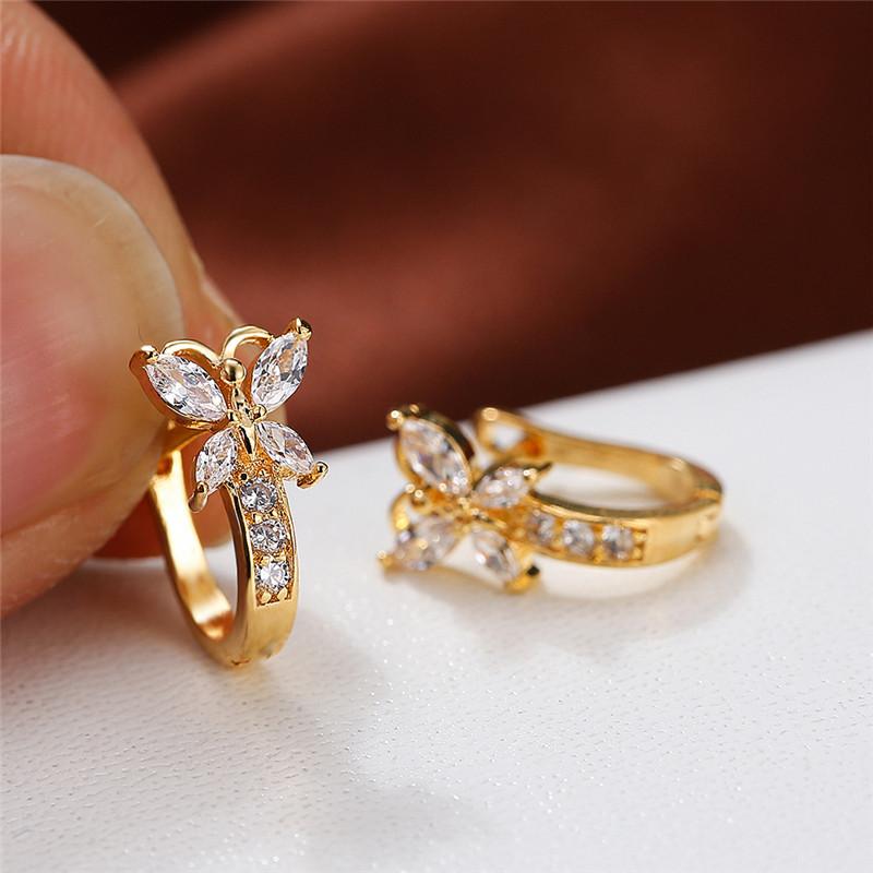 Crystal Female Multicolor Zircon Small Butterfly Clip Earrings Vintage Yellow Gold Color Wedding Boho Jewelry For Women