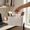 3-Compartment Desktop Storage Box with Handle, Portable Makeup Caddy Organizer for Countertop Skincare, Office Stationery Bin