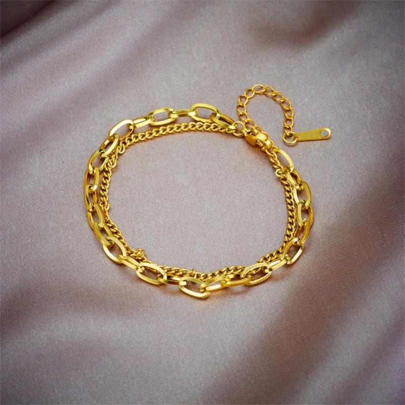Gold Plated Stainless Steel Double Layer Paperclip Chain Bracelet