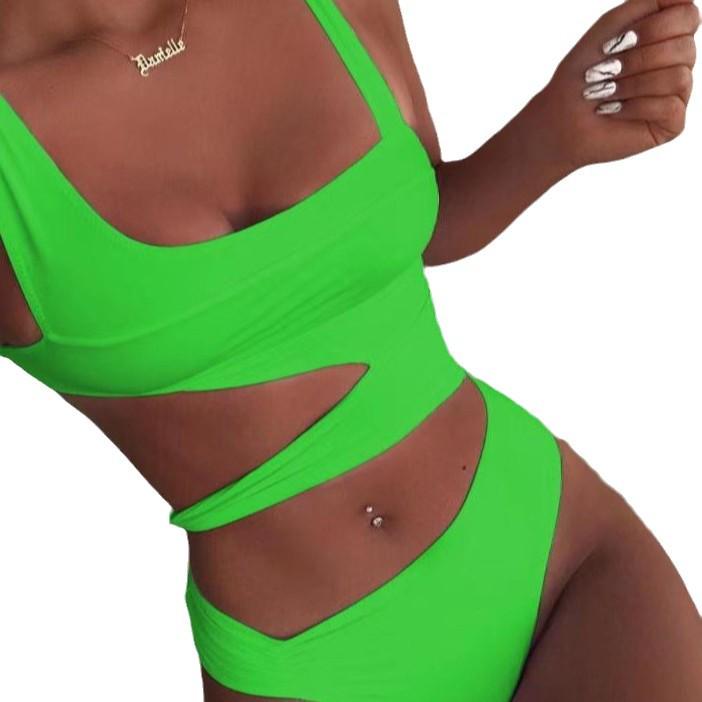 European & American Women's Sexy Slimming One-Piece Solid Color Bikini Swimsuit