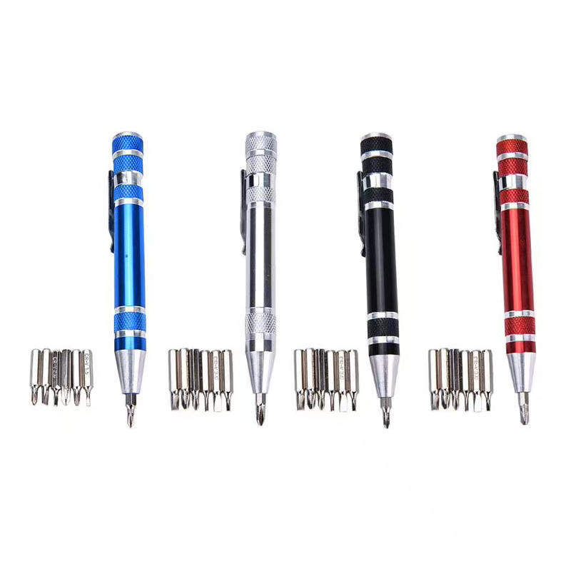 Tournevis manuel 8-en-1 Type stylo Portable Multi-spécifications Avec tête de tournevis magnétique Outil de tournevis Tête de tournevis haute densité