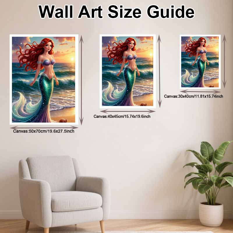 Disney Diamond Art Painting Kit – Sparkling Mermaid Sunset Scene Craft, Home Wall Decor, Handmade Gift