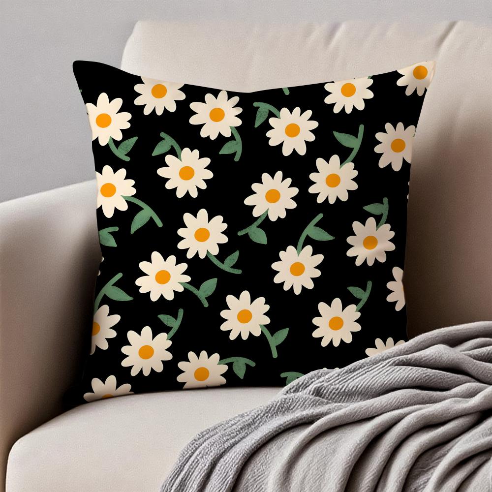 Fresh Small Daisy Floral Cushion Cover Pillowcase Antidustmite Invisible Zipper Short Plush Sofa Cushion