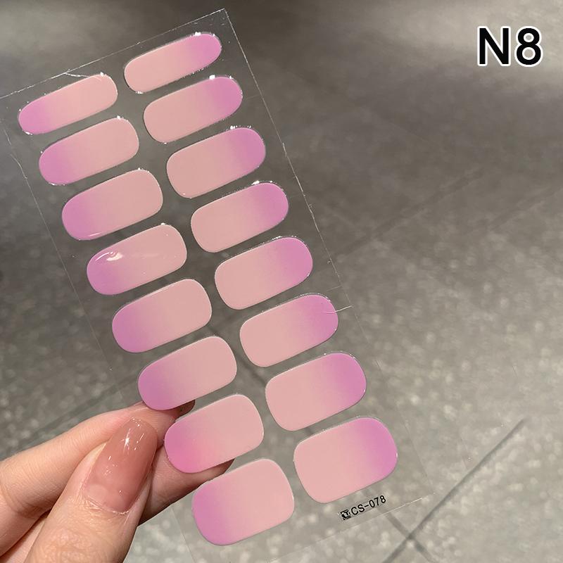 16Pcs/Sheet Semi-Cured Gel Nail Polish Sticker Long-Lasting Extension Cream Nail Decal Full Cover Gradient Color Cured Slider