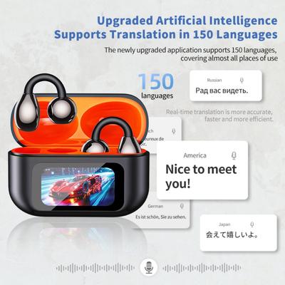 Wireless Ear Clip Earphones with Touch Screen 150 Languages AI Real Time Translation Headphones Smart Bluetooth Earbuds Device