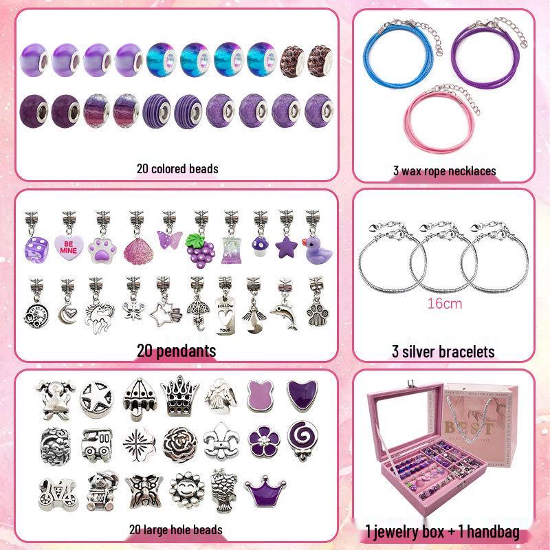 66-Piece Purple Nine-Grid DIY Jewelry Box Set - Children's Handmade Bead Bracelet Kit & Gift Box