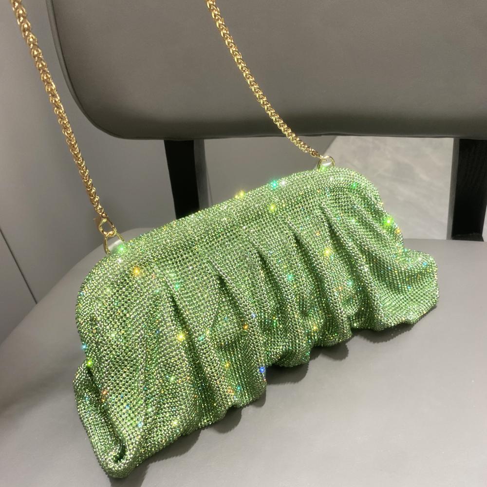 

Блестящие ручки Стразы ручной работы вечерние клатчи складные кошельки и сумочки роскошные дизайнерские свадебные вечеринки высокого качества зелёный