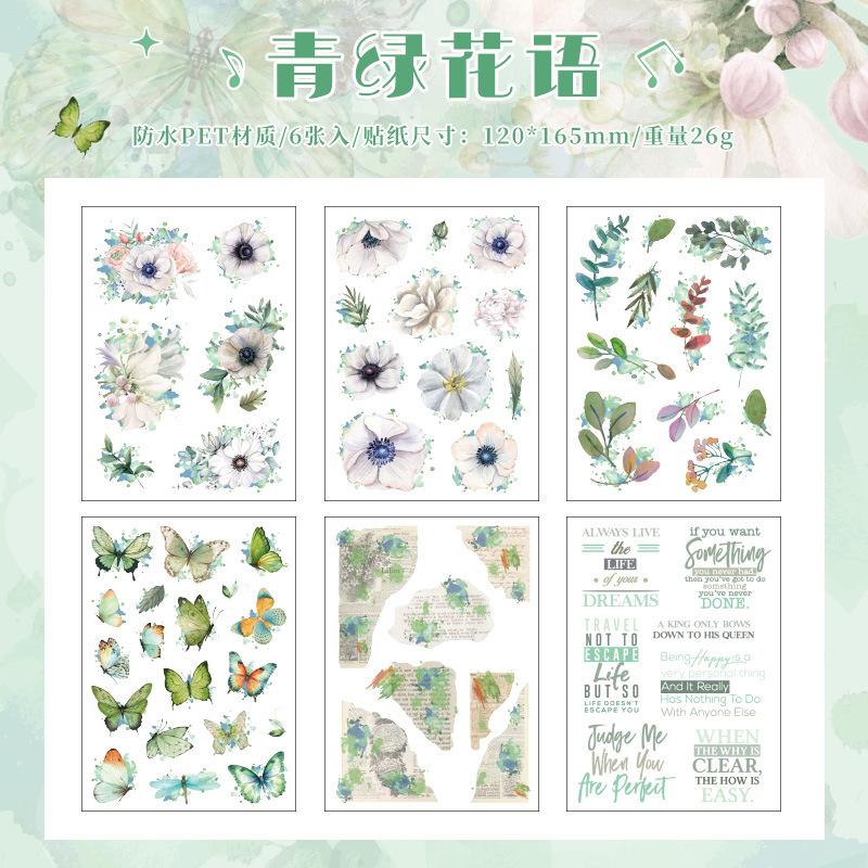 6 - Piece Butterfly & Flower PET Sticker Pack, for Hand - Account and Scrapbook Decoration