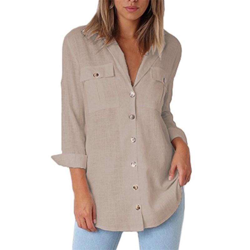 

Autumn Fashion Pocket Long Sleeve Casual Solid Color Chiffon Womens Top Shirt Tag XL=US M