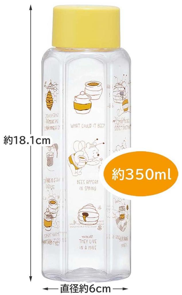 Skater Easy-to-Grip Hexagonal Plastic Water Bottle, 350ml, Blow-Drop Design, for Adults and Kids, Direct Drinking, Clear, Disney Winnie the Pooh