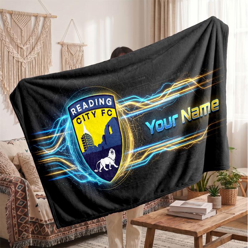 Reading FC Personalized Fleece Blanket With Football Logo, Custom Name Text Soft Warm Home Throw Blanket