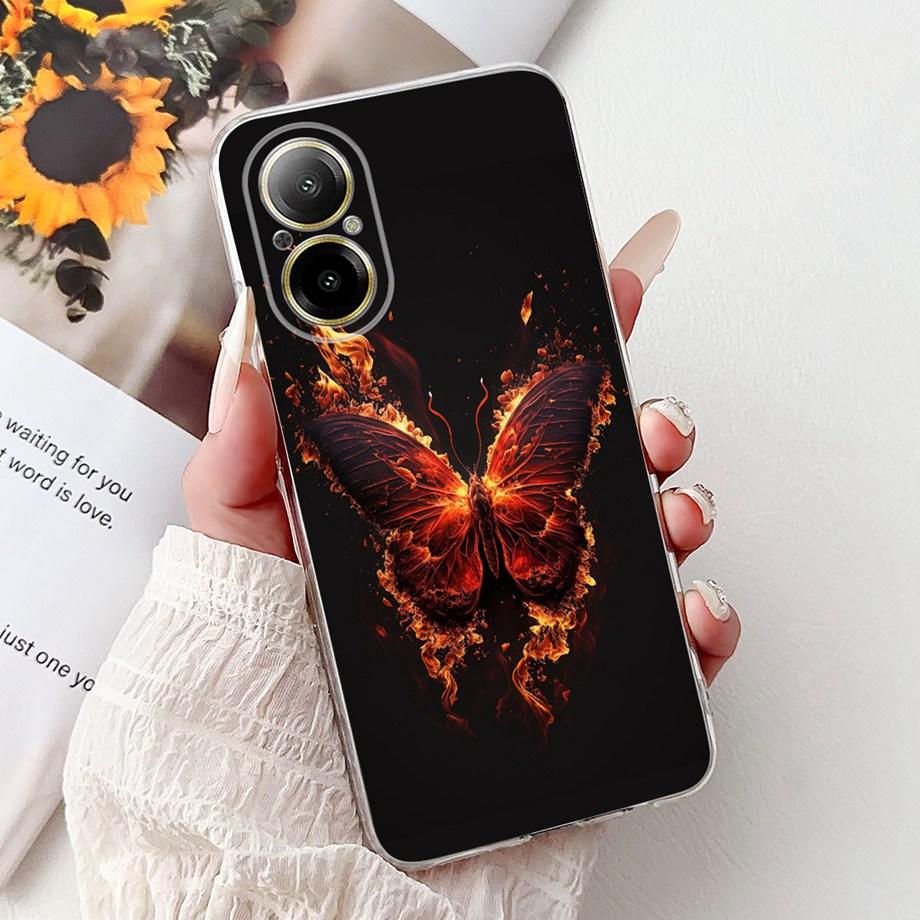 For Realme C67 4G 5G / Realme 12 Lite 4G Case RMX3782 RMX3890 Clear Soft TPU Cover Colorful Flower Cute Cartoon Cool Dragon Etui