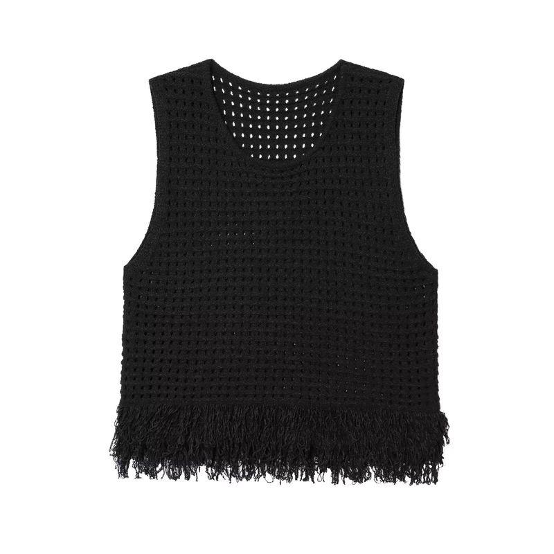 Araltay New Arrival Fashion Style Women's Clothing Fashion All-Match Minimalist Decorated Tassel Plaid Knitting Tops 4331027