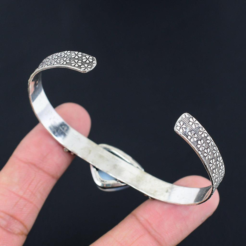 Natural Owyhee Blue Opal Gemstone Bangle Adjustable 925 Silver For Girls