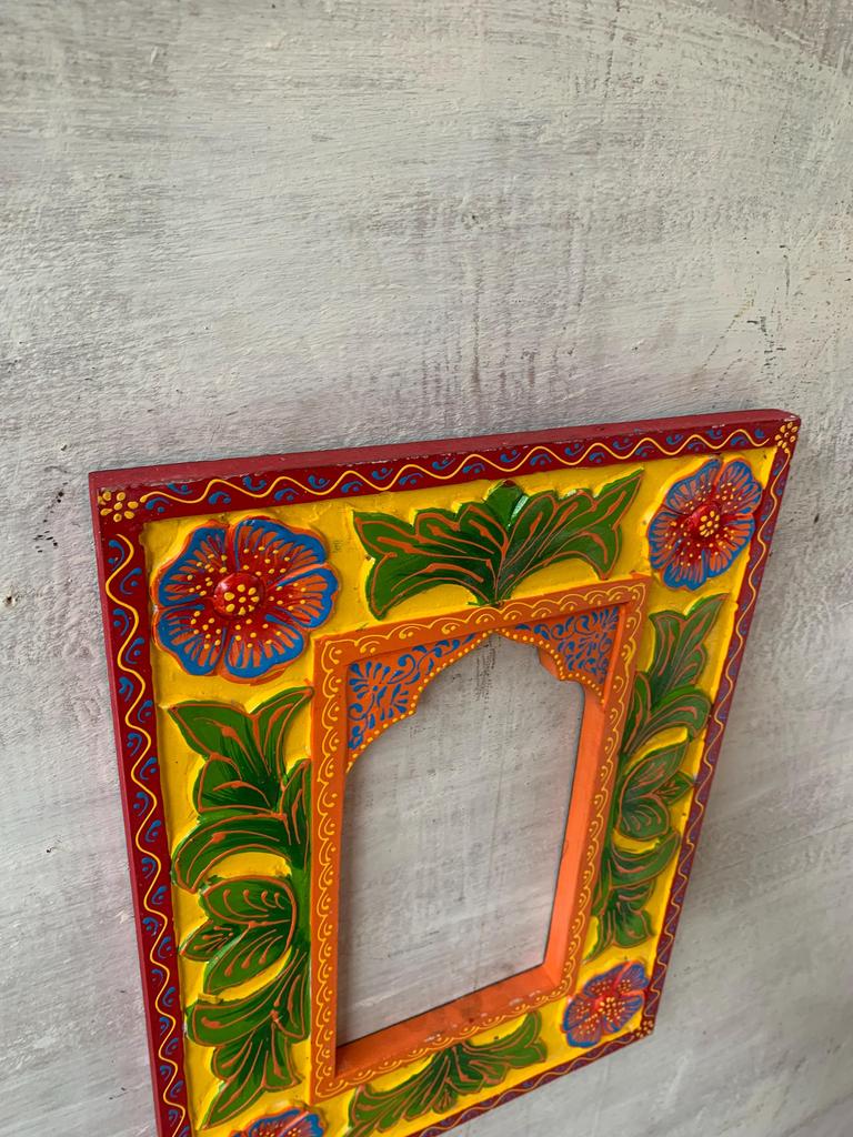 Hand-Painted Wooden Jharokha Frame: Indian Wall Hanging Decor