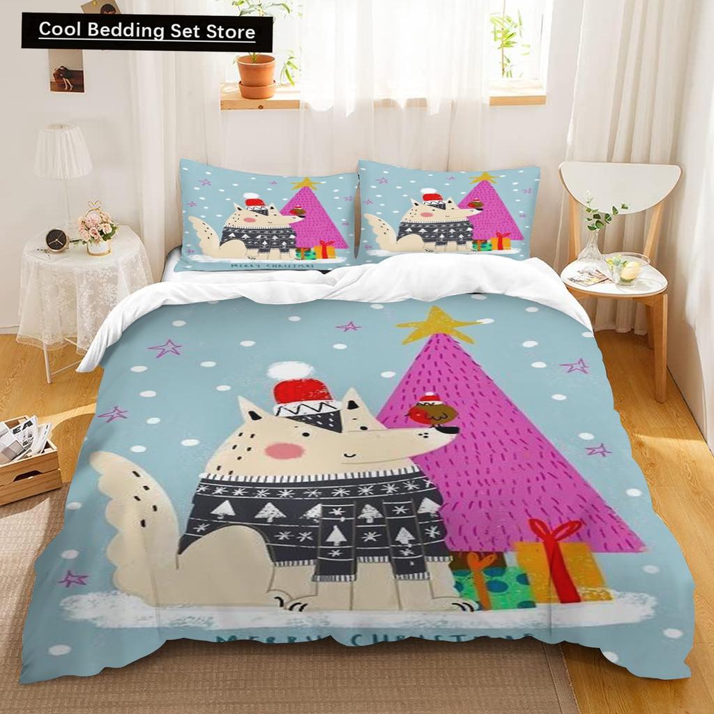 Comforter Christmas Snowman Cartoon Kids Lightweight 3D Printing Bedding Set 2/3 Piece Bedding Set For Kids Adult Gift