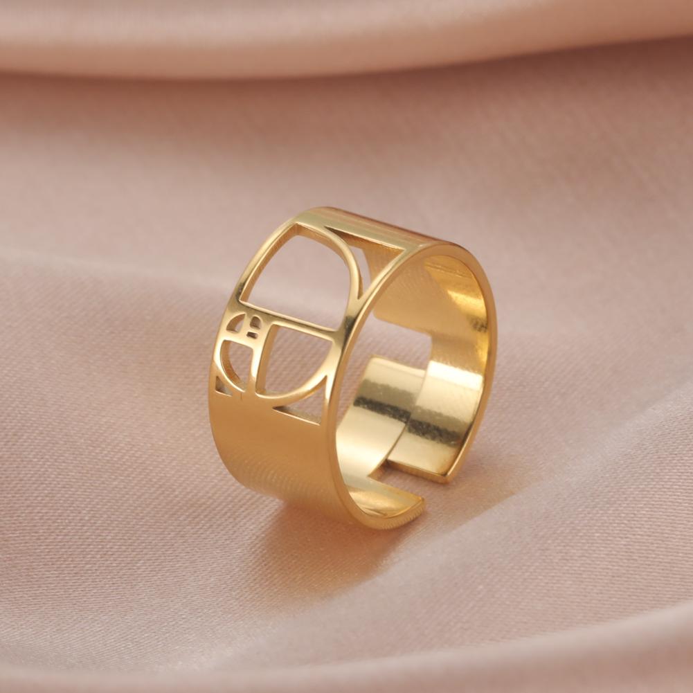 Fibonacci Spiral Golden Ratio Rings for Women Men Sacred Math Geometry Stainless Steel Adjustable Finger Ring Jewelry Gifts