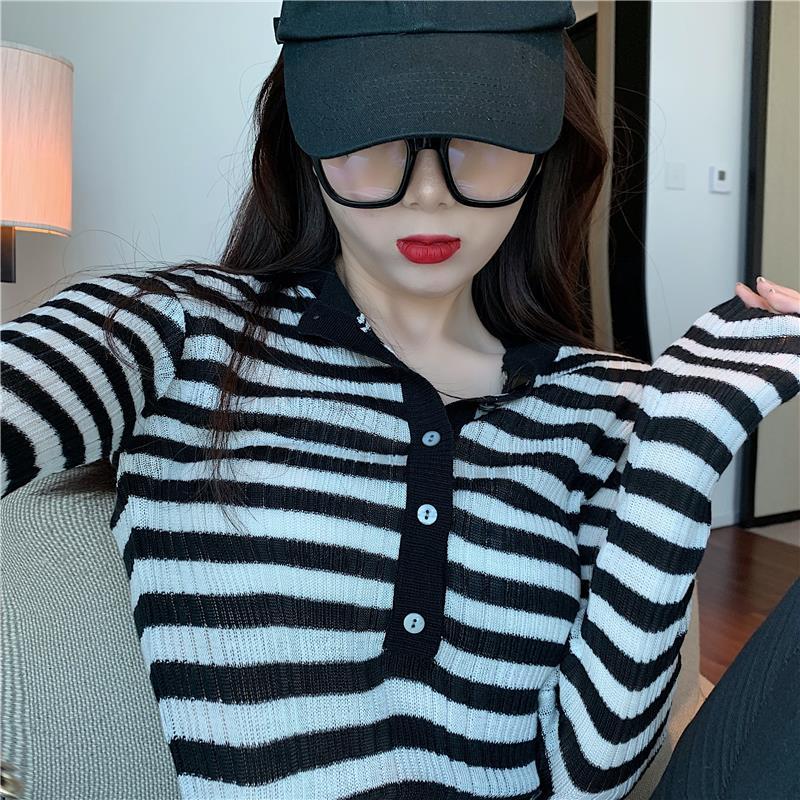 Base Shirt Slim and Fashionable Striped Pullover Sweater Long-sleeved T-shirt Women's Top