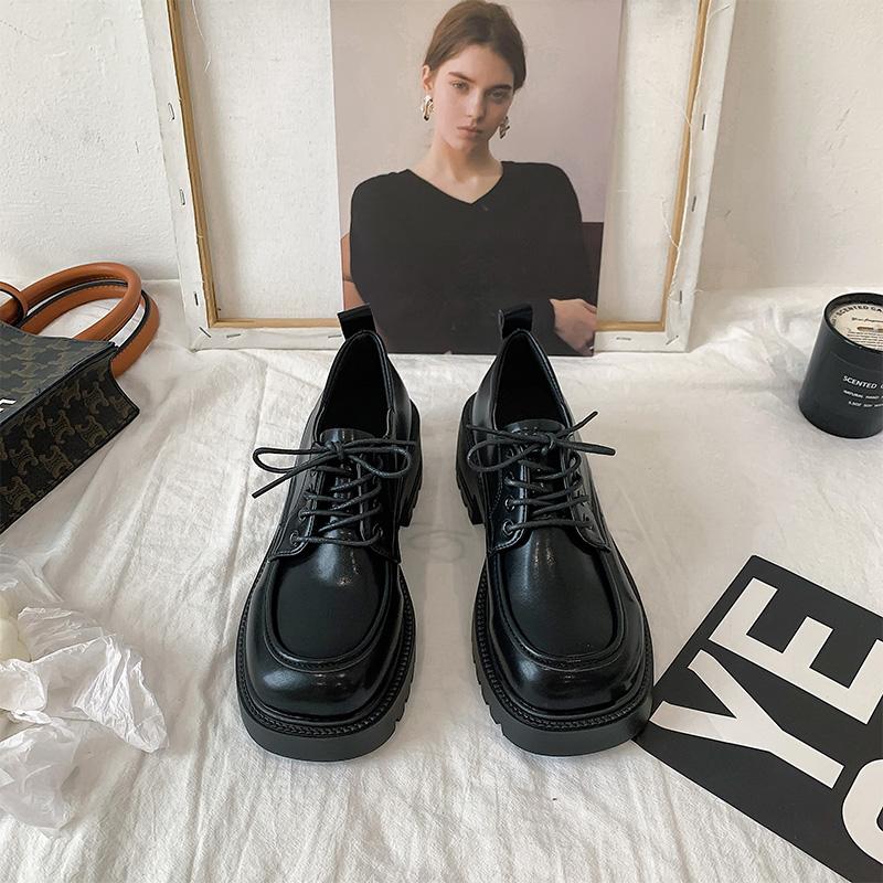 

Маленькие кожаные туфли на высоком каблуке в британском стиле для женщин, весна-лето, ретро, французские туфли на толстой подошве, туфли Мэри Джейн, увеличивающие рост, лоферы 35 чёрный