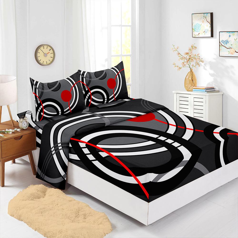 Four-Piece Mattress Set 3D Texture Pattern 3D Digital Printing Kit Mattress Protective Cover