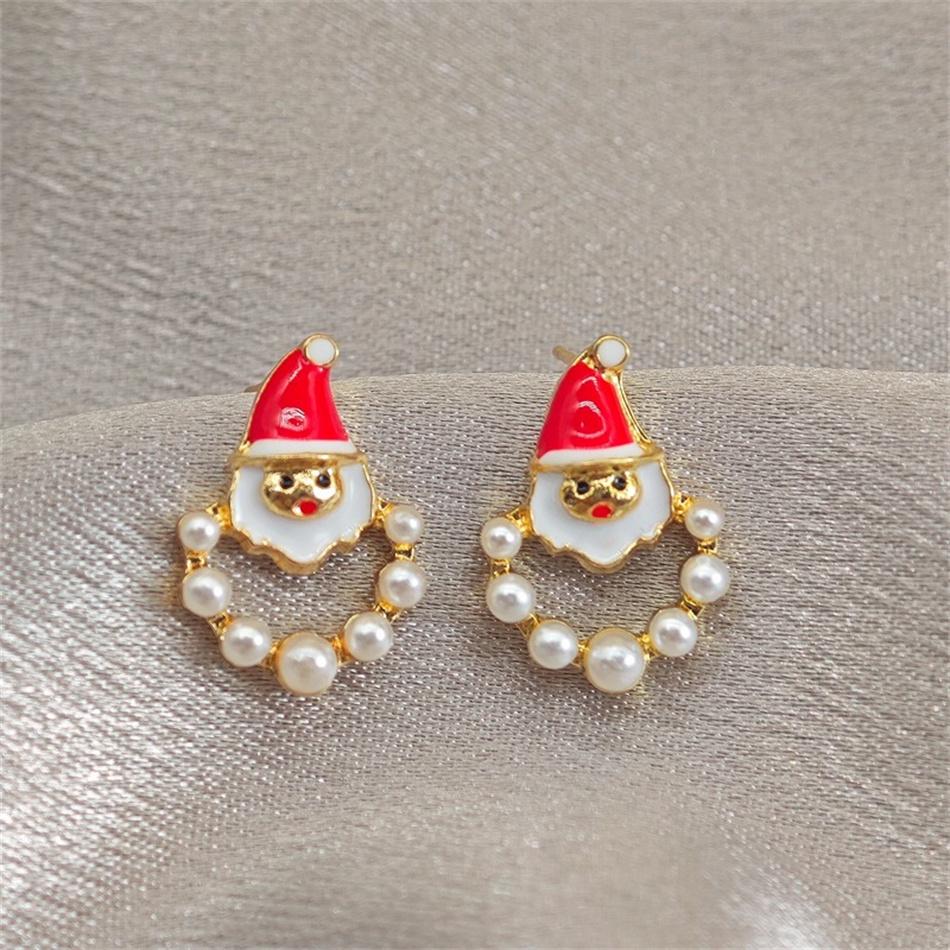 Enamel Santa Claus Min Stud Earrings Female Fashion Sweet Red White Color Geometry Ear Wedding Jewelry Romantic Gift