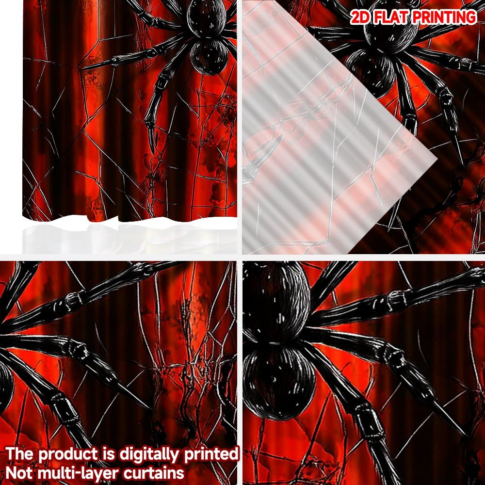 Set aus 2 Spinnennetz-Vorhängen Flach Digitaldruck Kräftiges Rot Schwarz Spinnennetz Gotisches Muster Horror-Thema Raumdekor Aus Polyester