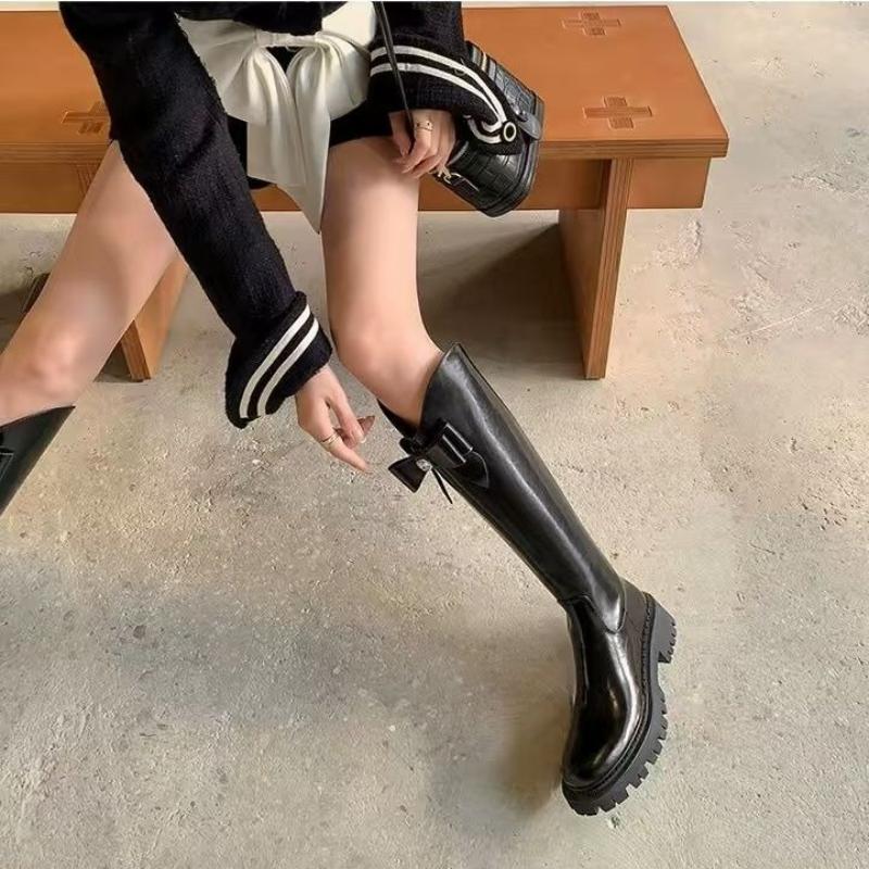 Fashion Trend 2025 Bow Leather Platform Long Boots for Women Cosplay Fashion New Rock Gothic Designer Luxury Knee High Shaft Shoes Woman