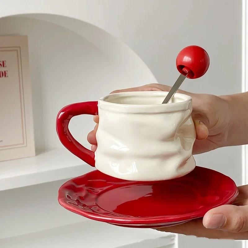 230ml Espresso Coffee Cup Sets High-grade Simple European Style Mug Thick Colored Glaze Ceramic Cappuccino Flower Cups Latte