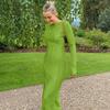 Woman's Long Sleeve Elegant O Neckline Long Dress Fashion Party Date Ladies Long Dresses
