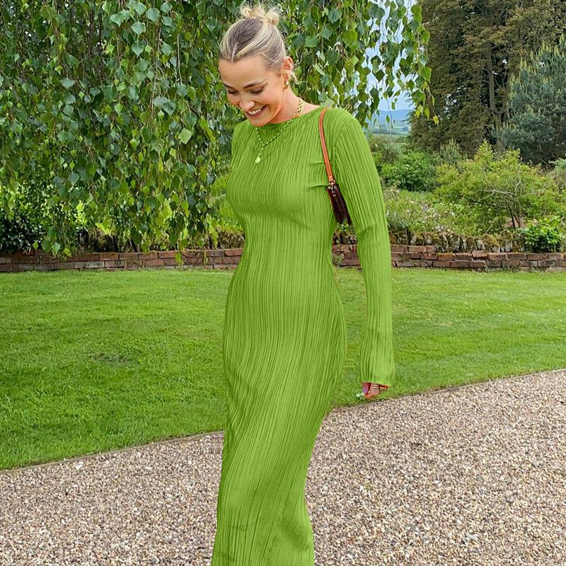 Dames Coltrui Lange Mouwen Bodycon Maxi Jurk - Effen Casual Lange Jurk Slim Fit