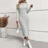 European American Seasonal Knitted Dress Long-sleeved Slim Long One-step Women's