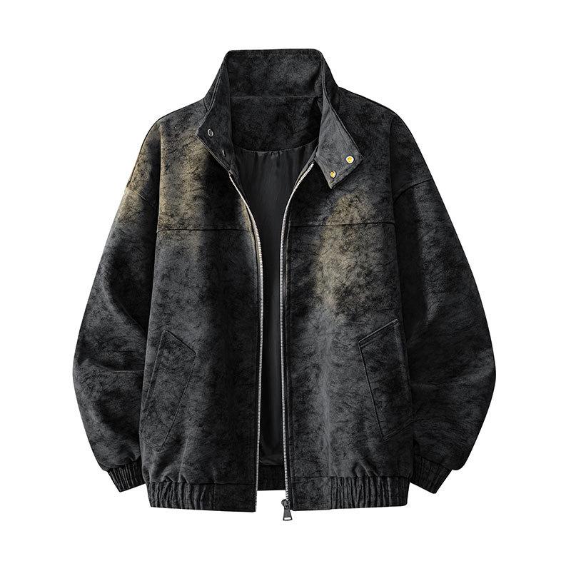 Leather jacket men's and women's spring and autumn new lapel leather jacket men's loose trendy brand Hong Kong style versatile PU leather jacket