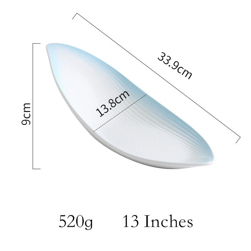 Leaf Shaped Ceramic Plate Simple Underglaze Color Strip Special Plate Hotel Home Snack Plate Gourmet Creative Dish Tableware