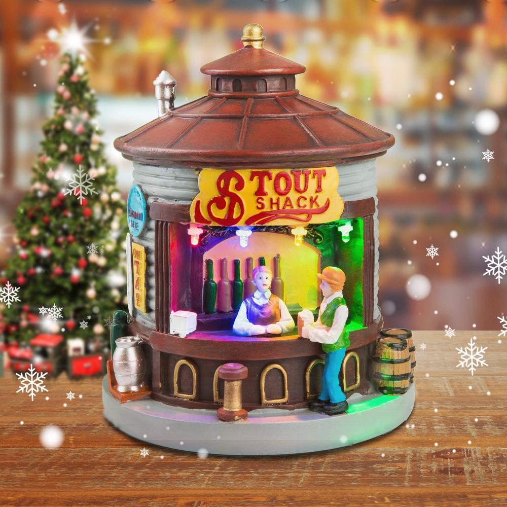 LED Christmas Village Collection Accessory Figurines, Stout Shack Lit House, Illuminated Xmas Market Scene Decorations for Home