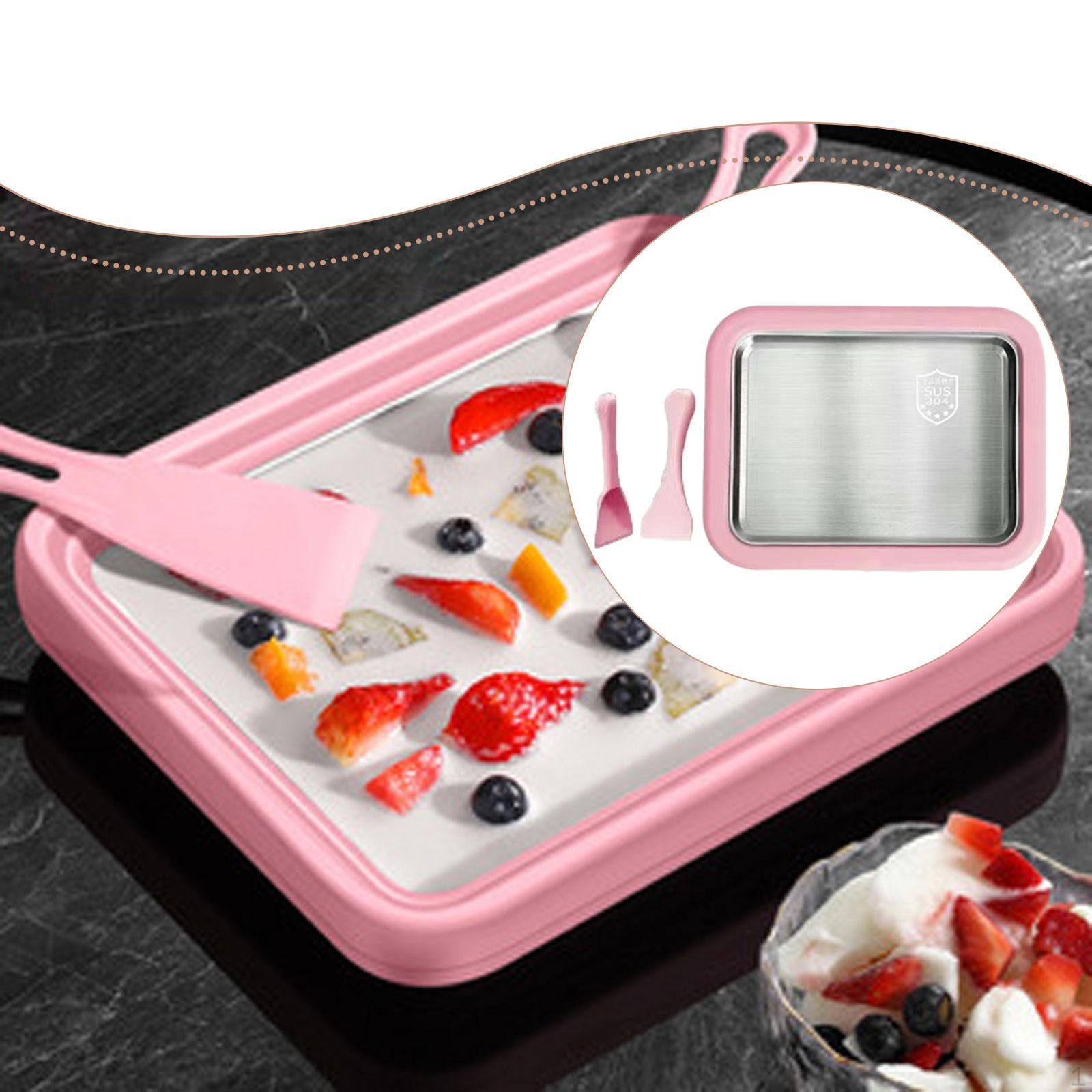 

Ice Cream Maker Pan Cold Plate Compact Easy to Clean DIY Yogurt Machine with 2 розовый