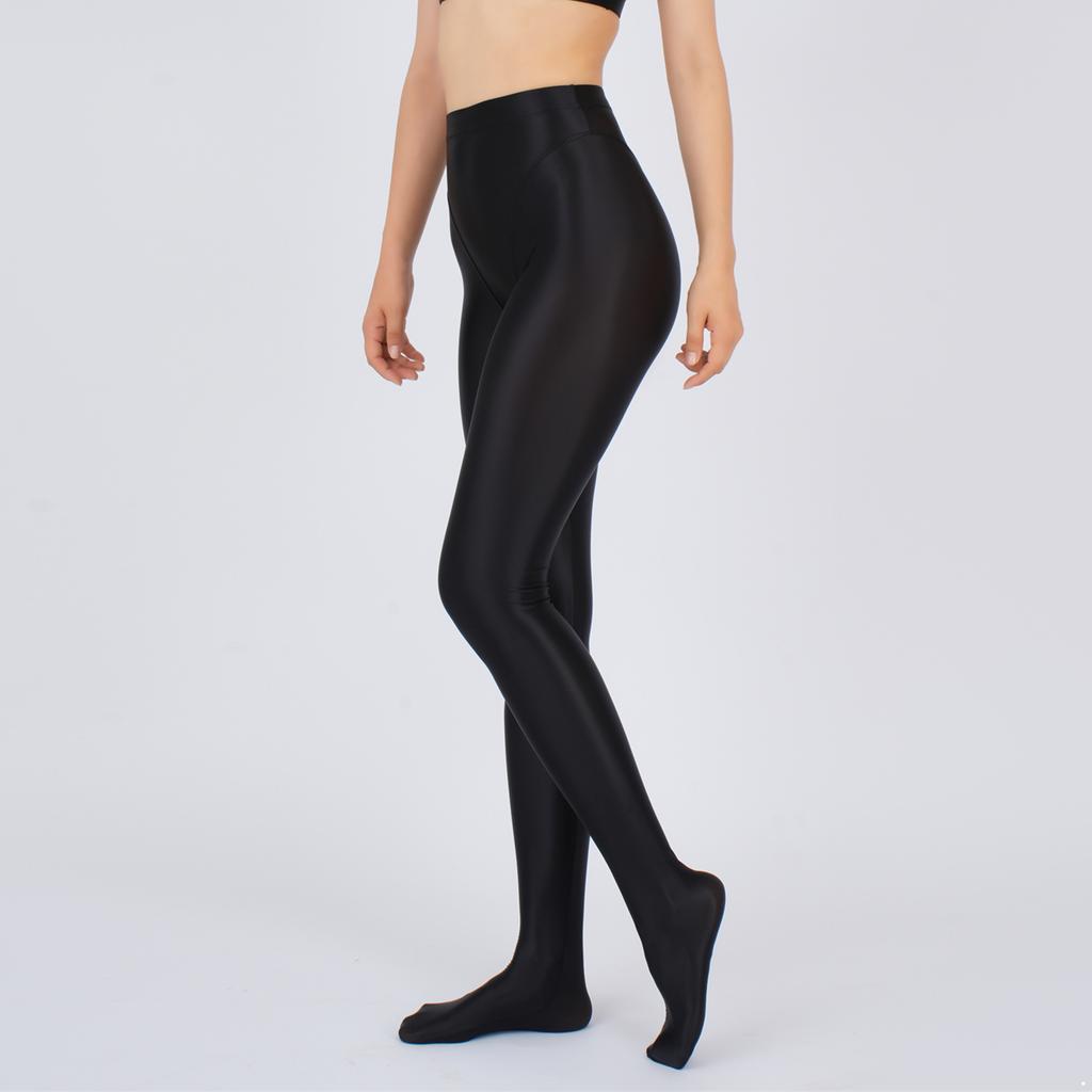 Womens Wet Look Glossy Leggings Elastic Waistband Footed Design Slim Fit Tights Nightclub Dancewear