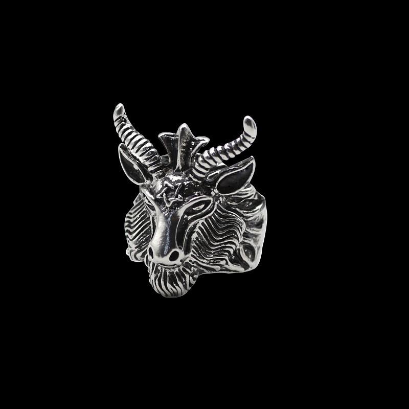 Adjustable Sterling Goat Head Pentagram Ring Men Women Vintage Punk Statement Jewelry