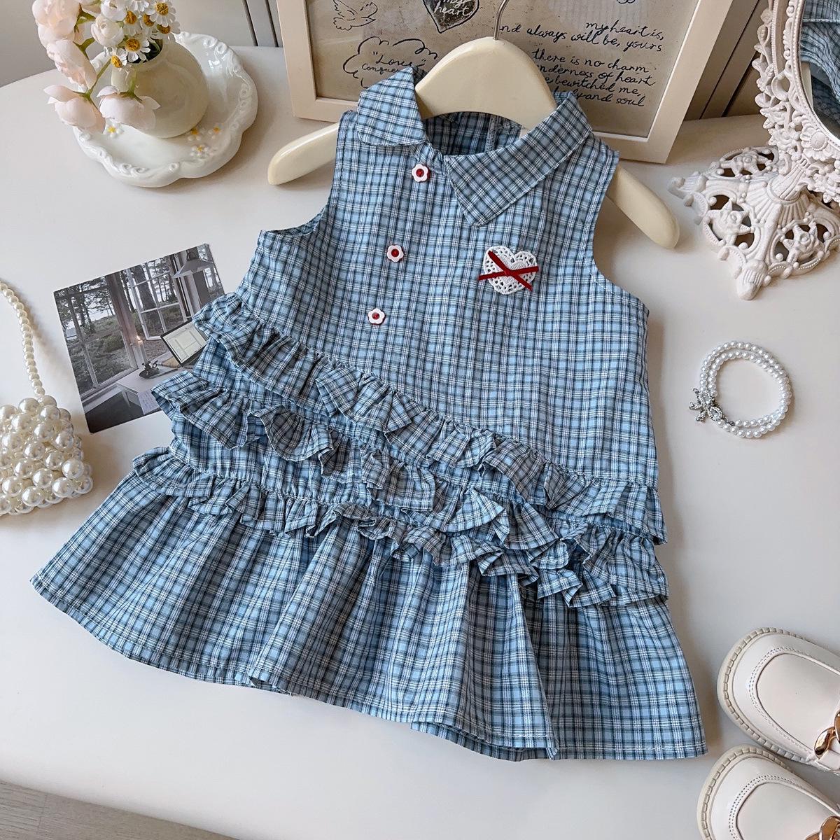 Girls Korean Style Sleeveless Lace Patchwork Dress - Summer AXC022 Size 100 синий