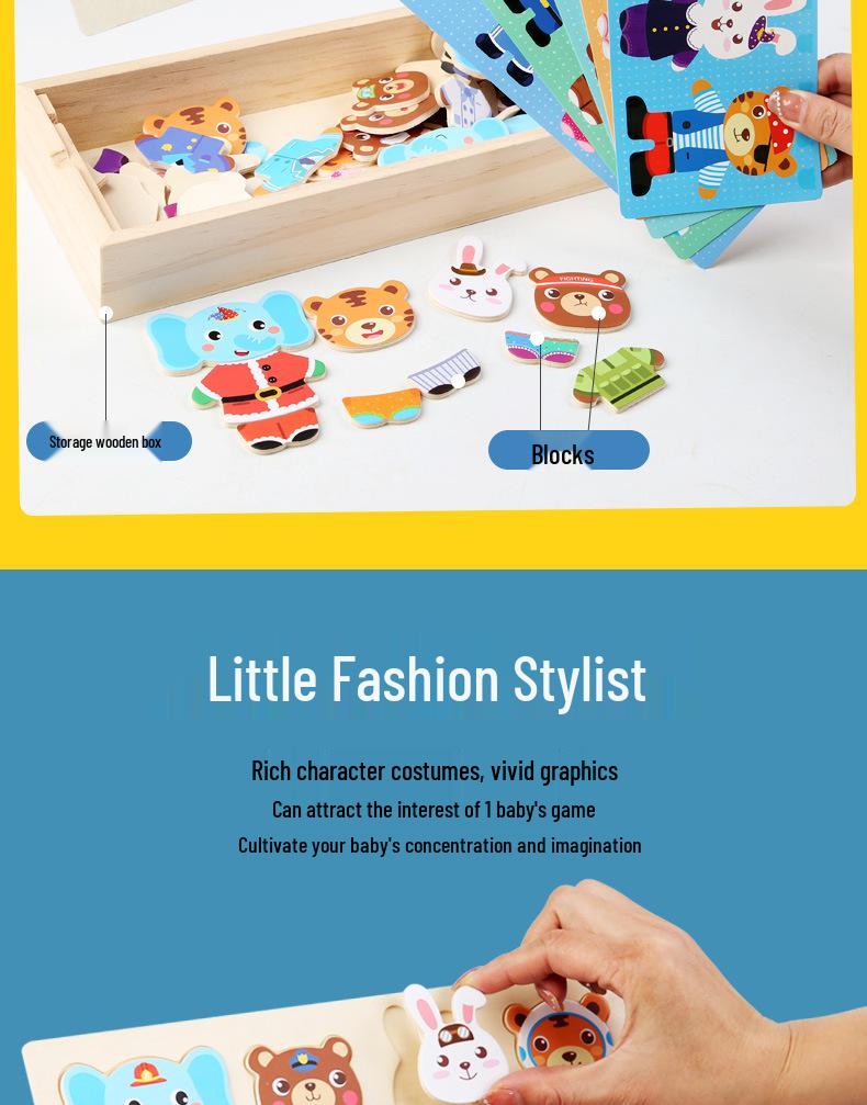 Wooden Animal Dress-Up Puzzle: Bear Changing Clothes Toy for 3-6 Year Olds
