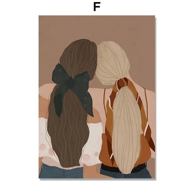 Solid Wood Frame Fashion Girl With Flower Woman Minimalist Wall Art Canvas Painting Nordic Home Decoration Posters And Prints Living Room Decor