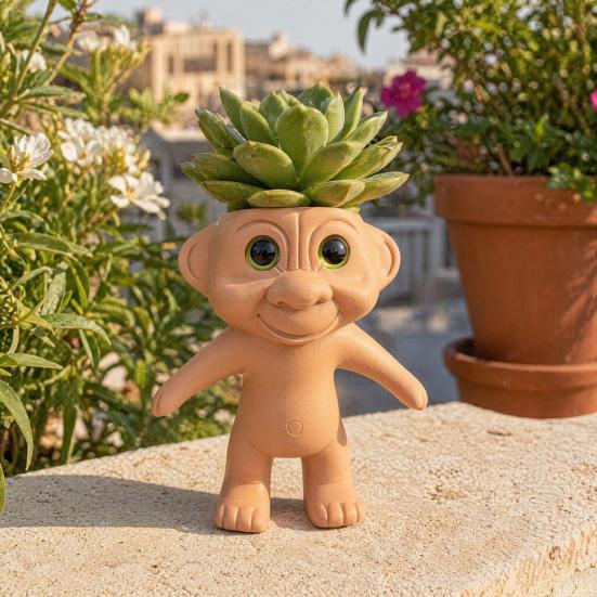 Waterproof Planter Cute Troll Planter, Decorative Resin Flowerpot, Novelty Plant Pot Small Flower for Succulents Indoor Outdoor Decoration,