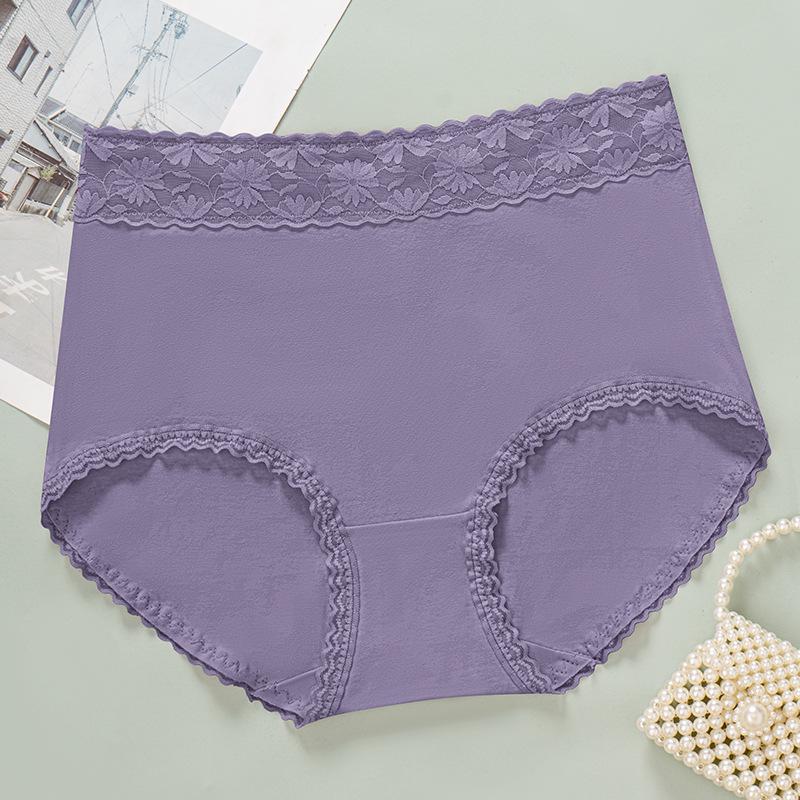 High Waist Plus Size Lace Trim Cotton Panties - Seamless, Breathable, with Abdomen Control and Antibacterial Properties.