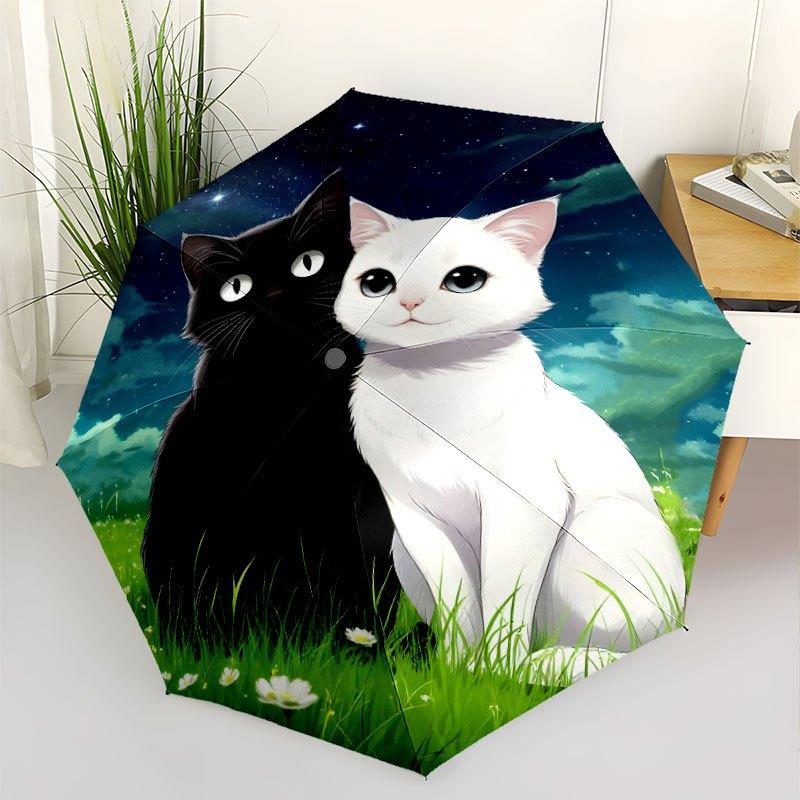 Cherry Blossom Sushi Cats Compact Travel Automatic Umbrella Folding Umbrella With 8 Ribs Sturdy Construction For Outdoor Daily Use Fashion Lovers Gift