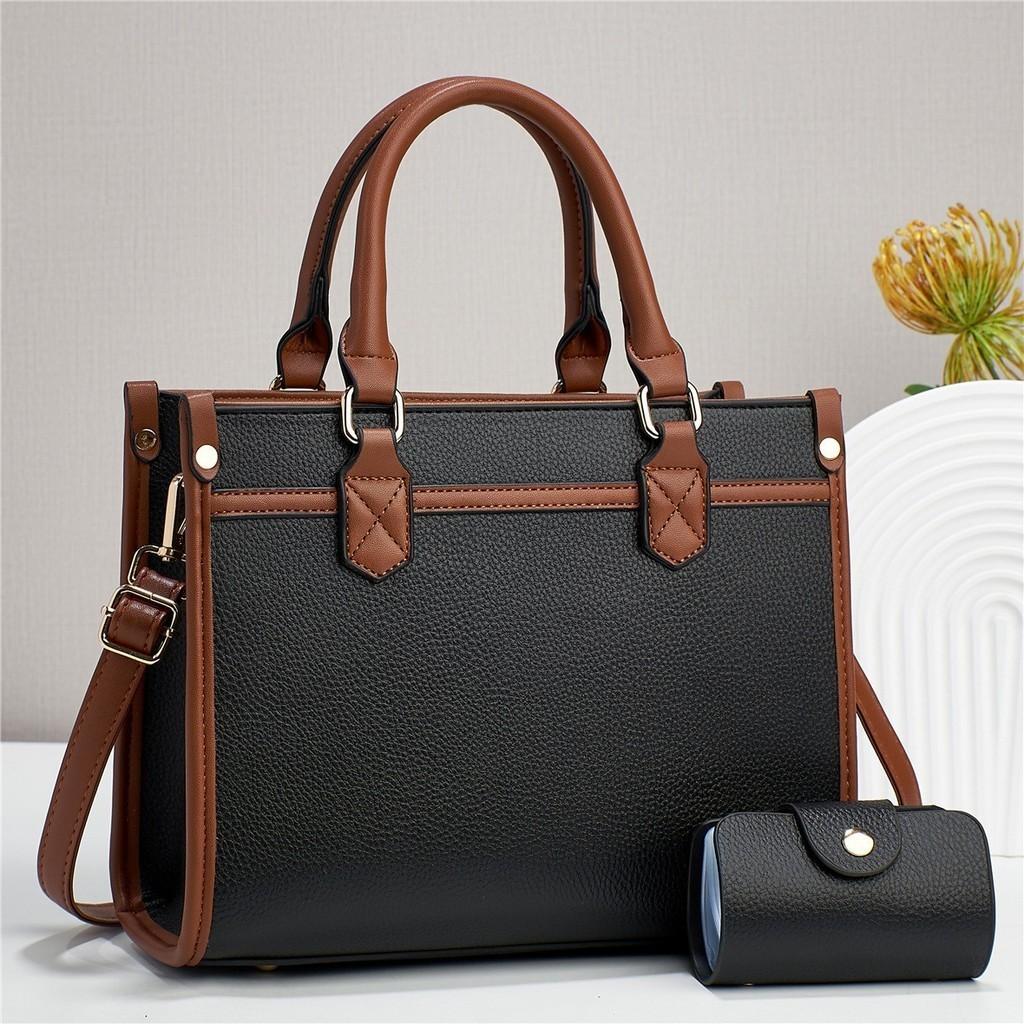

Chic Color Block Shoulder Bag Set With Multiple Compartments And Soft Hardness Black