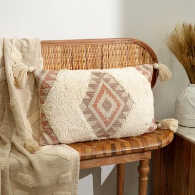 Desert Mirage Tufted Cushion Cover with Tassels – Beige (60 X 35 Cm)